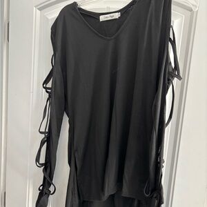 Chic Black Long Sleeve Top with Side Ties